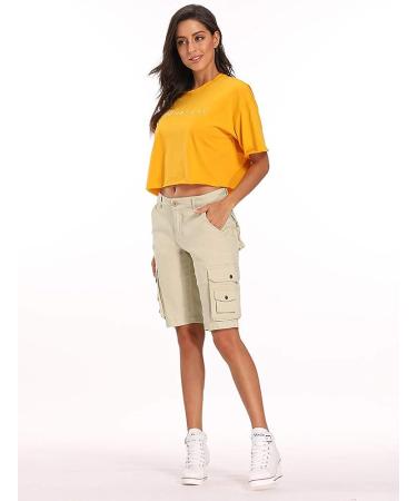Bermuda Cargo Shorts for Women - Khaki, Size 18 | OCHENTA Casual Cotton Hiking Shorts with Multi Pockets - Buy Online on GoSupps.com