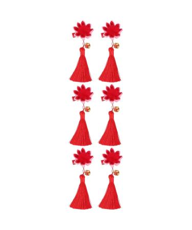 minkissy 3 Pairs Children's New Year Hair Accessories New Year Children Hair Accessory Clips for Hair Accessories for Girls Furry Ball Barrette Hairball Fabric Baby Girl Issue Card