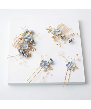Toyvian Handmade Blue Floral Bridal Hair Comb Clip Set - Rhinestone Wedding Hair Accessories for Brides and Bridesmaids - Buy Online on GoSupps.com