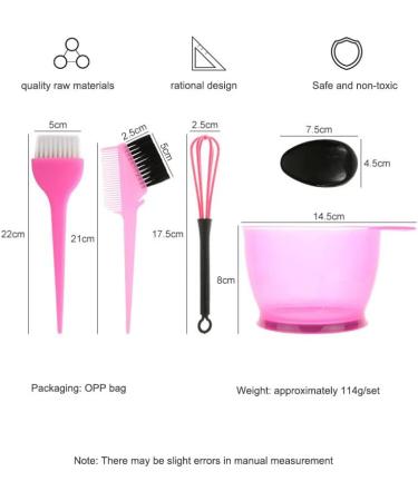 SYXLS 6-Piece Hair Colouring Tools Kit - Pink | Hairdresser Salon Brushes & Tinting Accessories for DIY Hair Coloring, Dyeing, Tinting Bowl, Dye Brush, Ear Cover & Comb - Buy Online on GoSupps.com