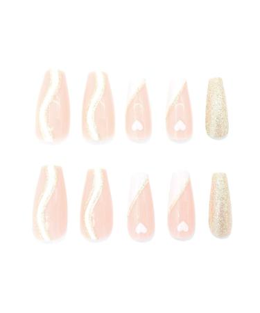 Justotry 24 Pieces Coffin Glitter Nails - Medium Length French & Nude Ballerina Press-On Fake Nails for Women - Buy Online on GoSupps.com