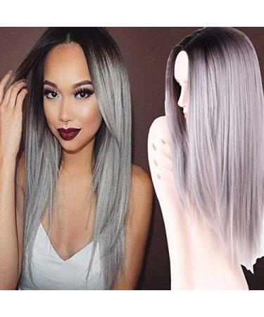 Bestland Long Silky Black Grey Straight Wig | Heat Resistant Synthetic Fiber Wig for Natural Look - Buy Online on GoSupps.com