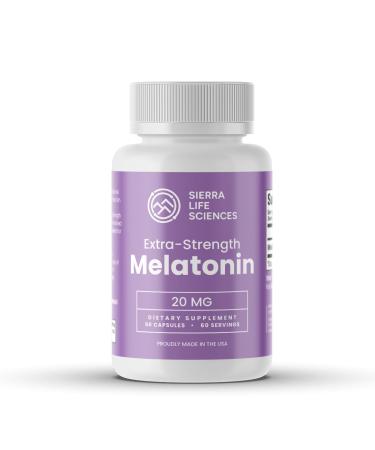 SIERRA LIFE SCIENCES 20 mg High Dosage Melatonin in Easy-to-Swallow Capsules - 60 Servings