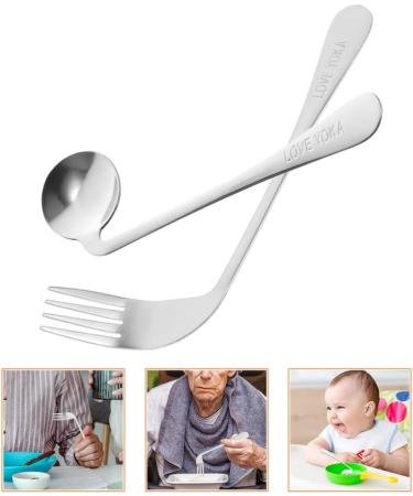 Curved Fork Spoon Set for Easy Self-Feeding | Stainless Steel Cutlery for Seniors & Disabled | 2 Pieces - Buy Online on GoSupps.com
