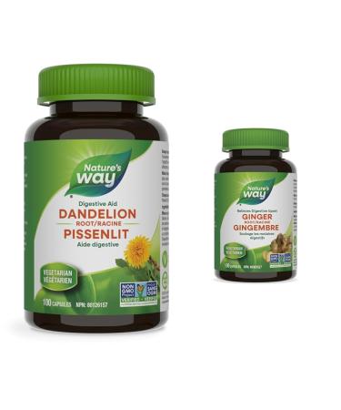 Nature's Way Dandelion Root Digestion Supplement - Stimulate Appetite & Ginger Root Relieves Gastrointestinal Discomfort 100 Vegetarian Capsules