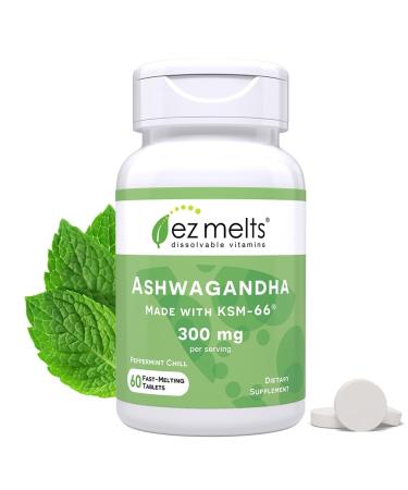 EZ Melts Dissolvable KSM-66 Ashwagandha 300 mg Sugar-Free Stress Sleep and Mood Support Supplement 30-Day Supply Peppermint Chill-Flavor - 1 Pack Peppermint 60 Count (Pack of 1)
