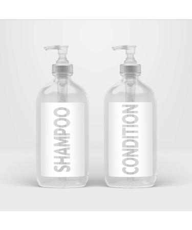 AylaMae Modern Refillable Shampoo and Conditioner Dispensers 500ml / 16.9oz PET Plastic Bottles with Leak Proof Pumps | Labels Printed Directly on Bottles