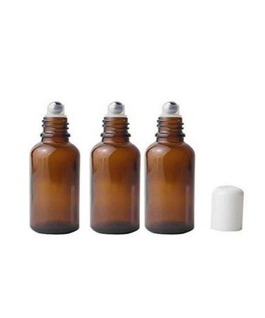 3PCS 30ml/1oz Refillable Amber Glass Roll-on Bottles with Stainless Steel Roller Balls for Essential Oil Perfumes Lip Balms