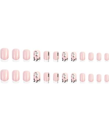 Justotry 24 Pcs Square White French Flower Press on Nails with Leaf Pattern - Medium Glossy Squoval Fake Nails for Women | Nail Glue Included - Buy Online on GoSupps.com