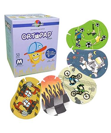 Ortopad Bamboo Boys Eye Patches 50/Box (Medium Size 2-4 yrs) Racing Flames Pack