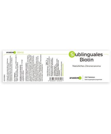 BIOTIN SUBLINGUAL * 450 g / 240 tablets for 240 days of use * Essential vitamin for healthy skin and hair * Suitable for vegans natural lemon aroma - Buy Online on GoSupps.com