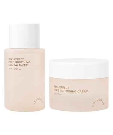 PONGDANG Real Effect Firming Duo for Pore : Pore Smoothing Skin Balancer & Pore Tightening Cream Pore Minimizer Hydrating Peptide Panthenol Niacinamide Korean Skincare