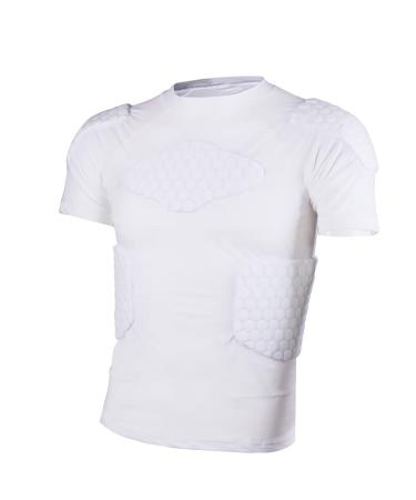 Jellybro Mens Padded Compression Shirt Womens White Protective Shirt Rib Chest Protector for Rugby Hockey Football Skating Paintball Baseball Small