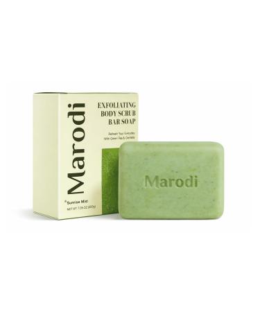Marodi Body Scrub Bar Soap 7 Oz (200g) Korean Exfoliating Body Wash Bar with Green Tea & Centella Extract Subtle Fruity Citrus Scent Deep Cleaning Moisturizing & Refreshing Sunrise Mist
