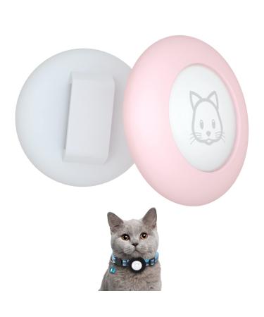 Simplethings 2022 Airtag cat necklace holder small cat neck band holder compatible with Apple Airtag 2 piece of waterproof protective cover for pet collapse within 1cm pink & white