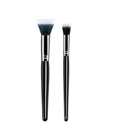 Makeup Brushes Dpolla New Expert Pro Foundation Makeup Brush 2PCS Duo Fiber Stippling Brush Perfect for Foundation,Powder ,Highlight,Cream ,Blush,Mineral Makeup (Black) Stipping Brush 2pcs