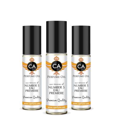 CA Perfume Impression of Number 5 Eau Premiere For Women Replica Fragrance Body Oil Dupes Alcohol-Free Essential Aromatherapy Sample Travel Size Concentrated Long Lasting Attar Roll-On 0.3 Fl Oz-X3