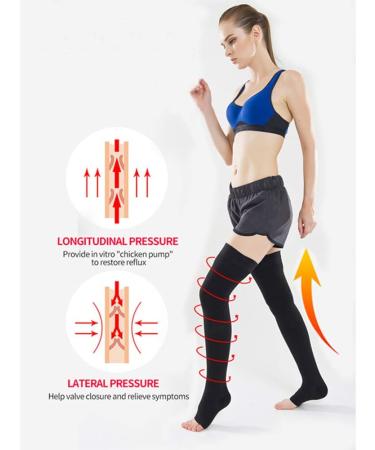 Keephen Medical High Compression Stockings for Varicose Veins - Edema Relief Grade Class II (23-32mmHg) Black Open Toe XL - International Shipping Available - Buy Online on GoSupps.com