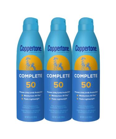 Coppertone COMPLETE SPF 50 Sunscreen Spray Lightweight Moisturizing Sunscreen Pack Water Resistant Spray Sunscreen SPF 50 5.5 Oz Spray Pack of 3