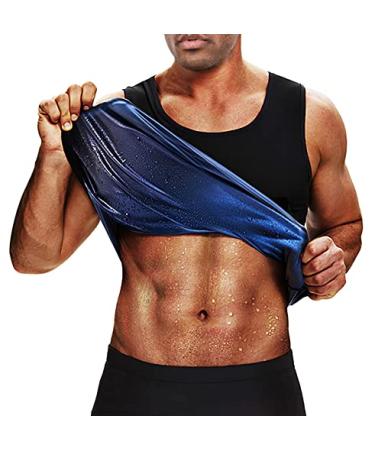 BODYSUNER Sauna Sweat Vest Workout Tank Top Waist Trainer for Men Compression Workout Enhancing Vest Blue L/XL