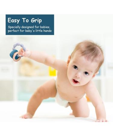 Vicloon Baby Teething Toy - Silicone & Wood Teether for Boys & Girls (Blue) - Easy to Hold & Clean Up - Buy Online on GoSupps.com