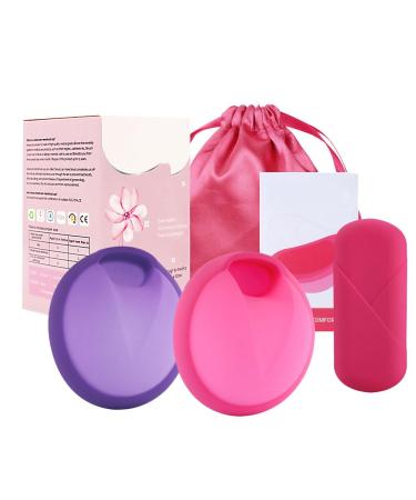 Zoydp menstrual disc 2 pieces of menstrual disc reusable periodic disc menstrual cup made of silicone with silicone box alternative to tampons for sports swimming leakage -proof (S+L)