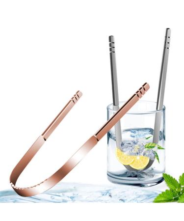 2Pcs Stainless Steel Tongue Scrapers - Oral Hygiene Tools Set (Silver+Rose Gold) - Buy Online on GoSupps.com