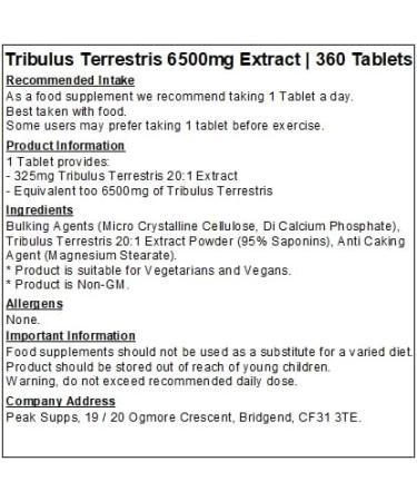 Tribulus Terrestris 6500mg Extract Tablets - Vegan - Non-GM (360 Tablets) 360 count (Pack of 1) - Buy Online on GoSupps.com