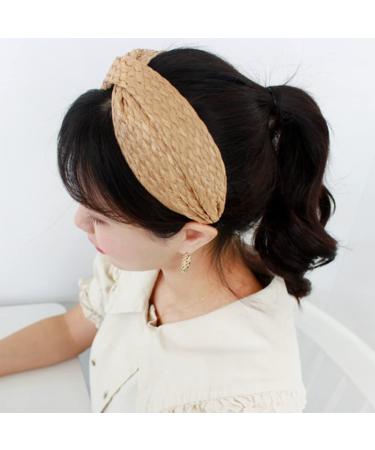 Raffia Rattan Wide Headband for Women - Bohemian Summer Hair Accessory in Brown - Buy Online on GoSupps.com
