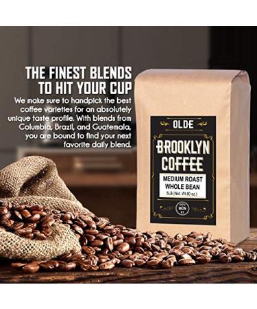 Olde Brooklyn Coffee 5 lb Whole Bean Medium Roast Gourmet Fresh Roasted Coffee - 5 Pound Bag - Buy Online on GoSupps.com