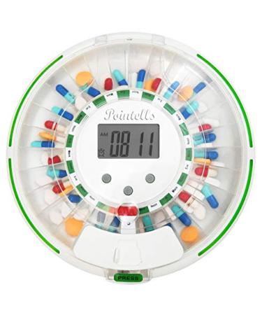 Pointells Automated Pill Dispenser – 28-Day Electronic Medication Planner and Organizer Machine – Includes Flashing Light, Alarm and Safety Lock – Dispense Vitamins and Tablets Up 6 Times Daily