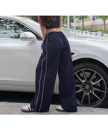 MANGMAO Y2K Women's Track Pants in Navy - Small | Women's Baggy Parachute Pants | Y2K Clothing - Buy Online on GoSupps.com
