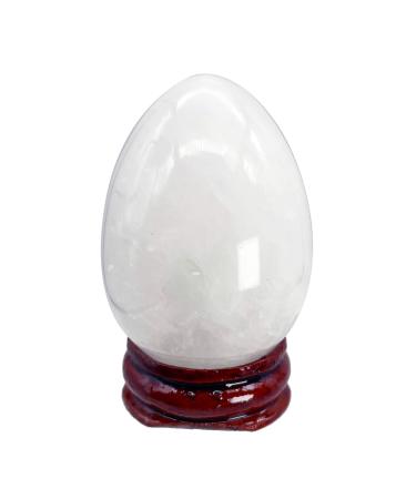 Ladeukoi Stone Egg Figurines Polished Healing Crystal Easter Eggs Ball Sculpture with Wooden Stand 45mm Tall White Quartz