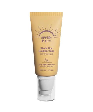 Daily Moisturizing Sunscreen SPF50+, Sunscreen SPF50+ | Black Rice Face Sunscreen Sunscreen Sunscreen - 50g Non-Greasy Velvet Finish Sunscreen for Face and Body