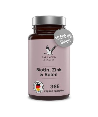 Biotin zinc & selenium - 1000 g biotin 10 mg zinc -bisglycinat 55 g selenium - 365 vegan tablets - hair vitamins in the annual supply - for hair skin & nails - without additives - Balanced vitality - Buy Online on GoSupps.com