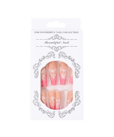 Brishow French Butterfly Press-On Nails - 24 Ballerina Acrylic Pink Artificial Nails for Women & Girls | International Shipping Available - Buy Online on GoSupps.com