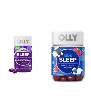 OLLY Sleep Bundle with Ultra Strength Softgels 10mg Melatonin and Kids Gummies 0.5mg Melatonin Occasional Sleep Support