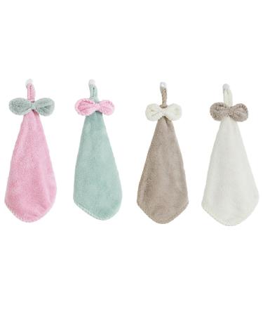 kzxbty Bowknot Hanging Hand Towels Coral Fleece Hand Towels with Hanging Loop Wall Mounted Hand Towels for Kitchen Bathroom 30 X 30cm