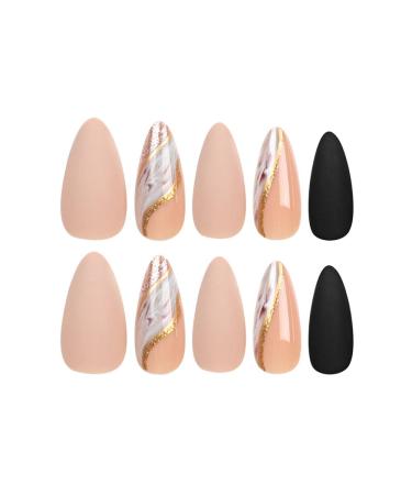 Buy BAOYAALIN Almond Press on Nails Glitter Gold Swirl Design Full Cover Acrylic Fake Nails for Women & Girls 24 Pcs - Perfect for Weddings & Special Occasions - Buy Online on GoSupps.com