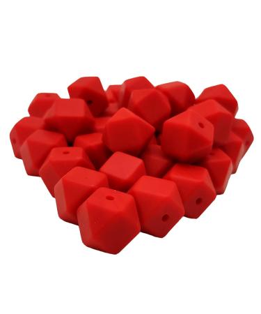 50pcs Scarlet Red Color 14mm Hexagon Silicone Beads Silicone Geometry Spacer Pearl Beads for Mom Jewelry Necklace Making