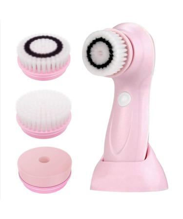MOSCHOW Facial Cleansing Brush  Rechargeable Waterproof Face Cleanser Spin Face Brush for Deep Cleansing with 3 Brush Heads and 2 Power Modes (Pink)