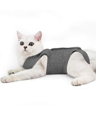 HEYWEAN Cat Surgery Recovery Collar for Abdonminal Wounds Protection, Skin Diseases, E-Collar Alternative Cat Onesie Prevent Licking and Scratching, After Surgery Wear Pajama Suit Large Dark Grey