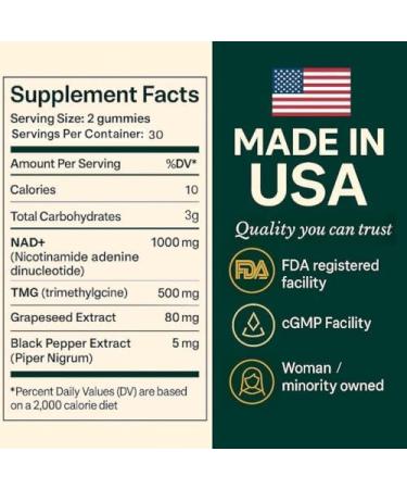 b.Ready NAD+ Gummies, Premium 1000 mg NAD Supplement with 500 mg TMG, Grape Seed & Black Pepper Extract NAD+ for Healthy Aging, Cellular Energy & Antioxidant Support, Vegan, Sugar-Free, 60 Count - Buy Online on GoSupps.com