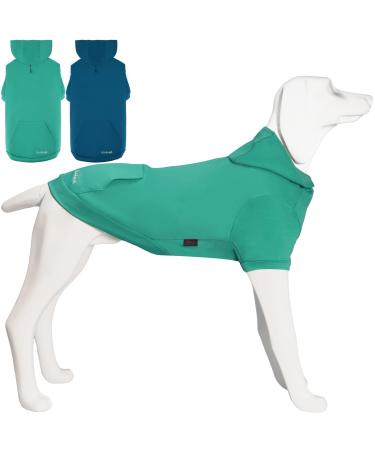 Kickred 2 Pieces Basic Cotton Dog Hoodie Sweater, Soft Pet Clothes Dog Sweatshirts, Dog Outfit Coat Pullover with Pocket and Leash Hole for Small Medium Large Dogs, 2XL 2XL Turquoise & Dark blue/Sleeved