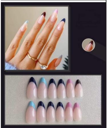 Justotry 24 Pcs Pastel Stiletto Short False Nails - Multicolored French Press On Nails with Nail Glue - Almond Medium Stick On Nails for Women - Nail Art Nails - Buy Online on GoSupps.com