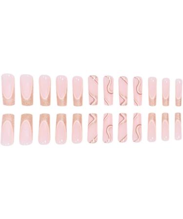 JUSTOTRY 24 Pcs Glitter French Gold Press on Nails | Pretty Pink Medium Ballerina Fake Nails Set with Glue for Women - Acrylic Coffin False Nails - Buy Online on GoSupps.com