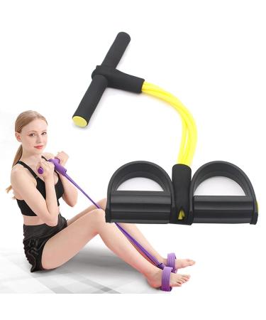 21 Fitness Resistance Bands-4 Tube Pedal Ankle Puller Elastic Yoga Pedal Puller Exercise Bands with Handles Multifunction Tension Rope Elastic Pull Rope for Waist Arm Leg Training Yellow
