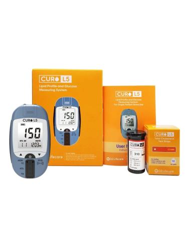 CURO L5 Digital Cholesterol Test Kit Home (Device & 10 Total Cholesterol Strips Included)