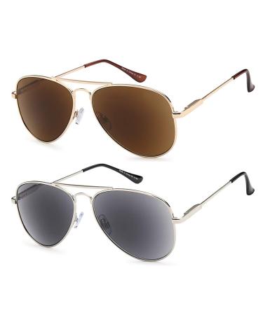 Aviator Sun Readers Fashion Aviator Sunglass Readers for Women and Men Reading Sunglasses Full Readers UV400 Protection Lens Outdoor Reading Glasses for Travel (Dark Brown + Grey 1.0D)