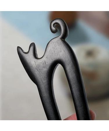 Wooden Hair Stick Cat Shape Hair Fork U Shaped Chignon Vintage Hair Holder Chinese Style Hair Stick for Girls Women style3 - Buy Online on GoSupps.com